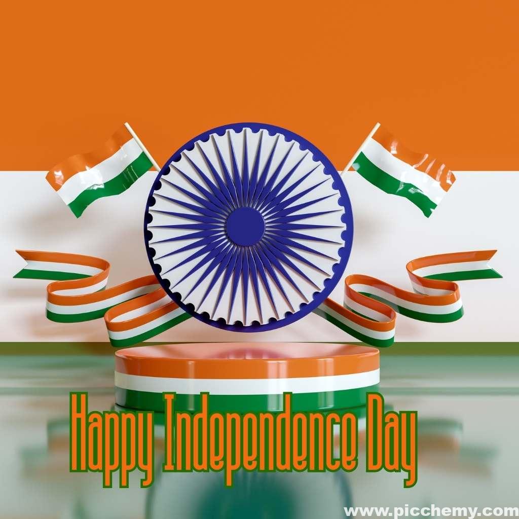 Two India Flags with Chakra Happy Independence Day Wishes image