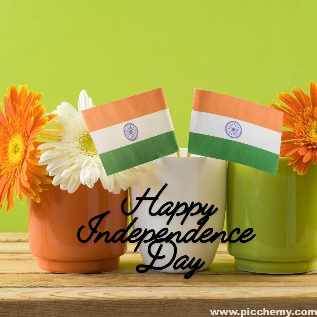 Two Indian Flags On Cup Happy Independence Day