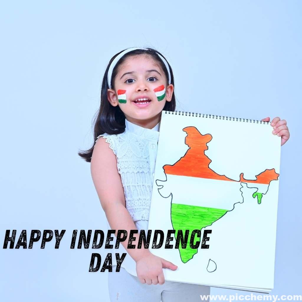 India Flag with Girl Happy Independence Day Image