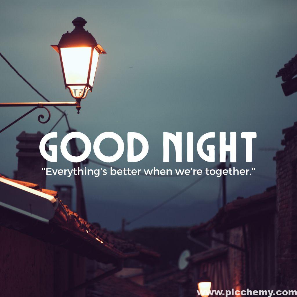 Good night wishes with street light and quotes